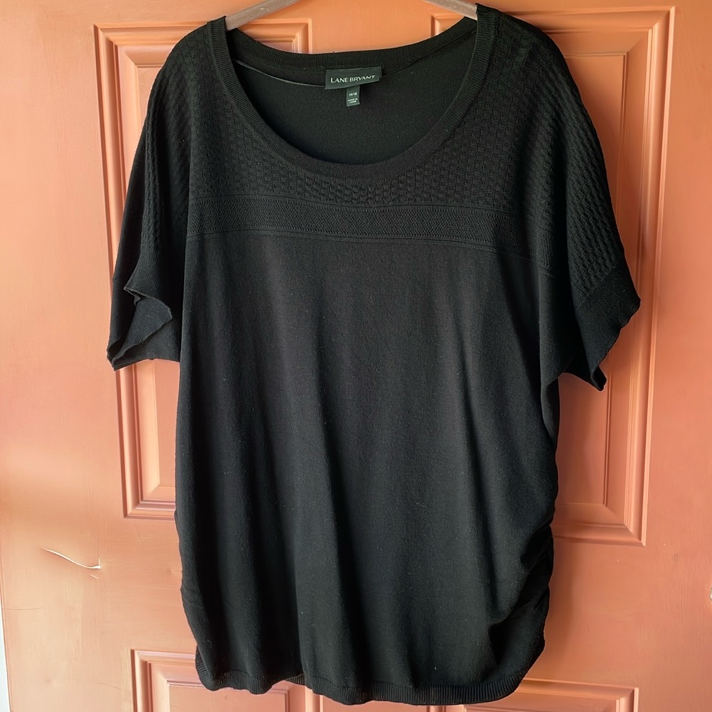 Lane Bryant Black Short Sleeve Textured Pullover Top.